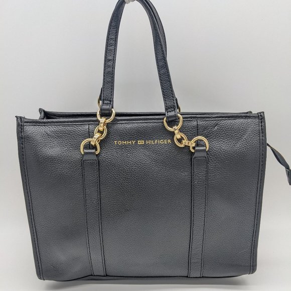 Tommy Hilfiger Handbags - TOMMY HILFIGER Emilia pebble leather women's tote bag purse - BLACK
